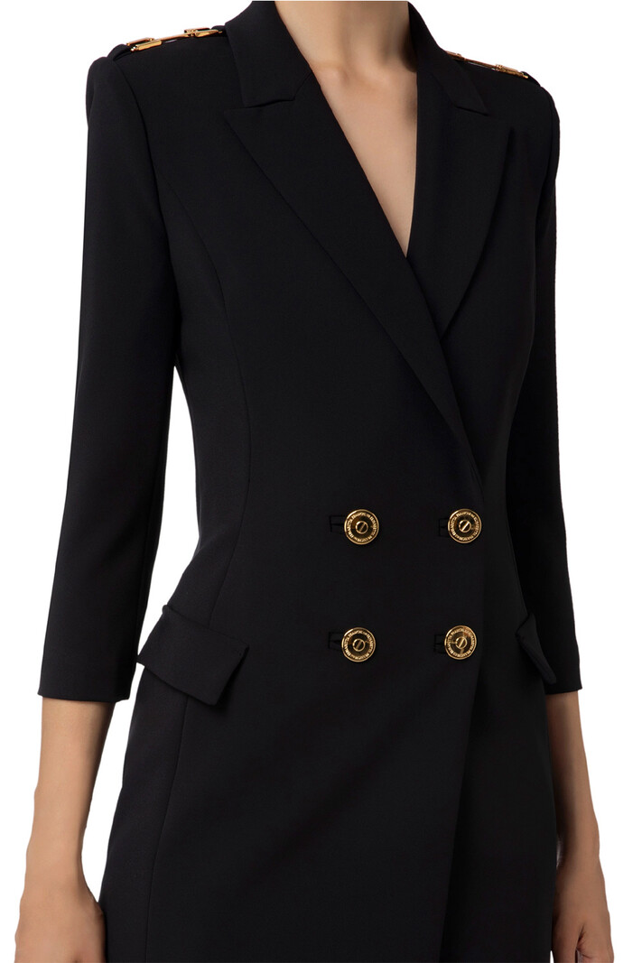 ELISABETTA FRANCHI Elisabetta Franchi blazer jurk met gouden details op schouder Zwart