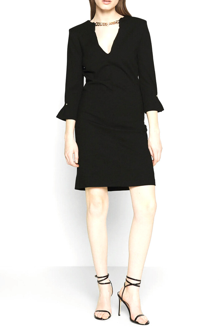 LIU JO LIU JO three-quarter sleeve dress with chain at neck Black