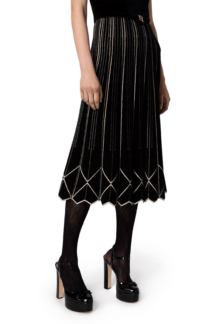 ELISABETTA FRANCHI Elisabetta Franchi lange rok van chenille en viscose met geometrische print Zwart