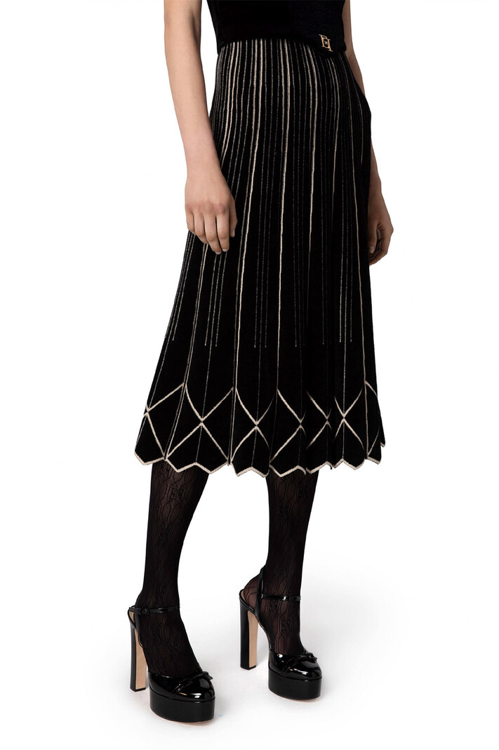 ELISABETTA FRANCHI Elisabetta Franchi long chenille and viscose skirt with geometric print Black