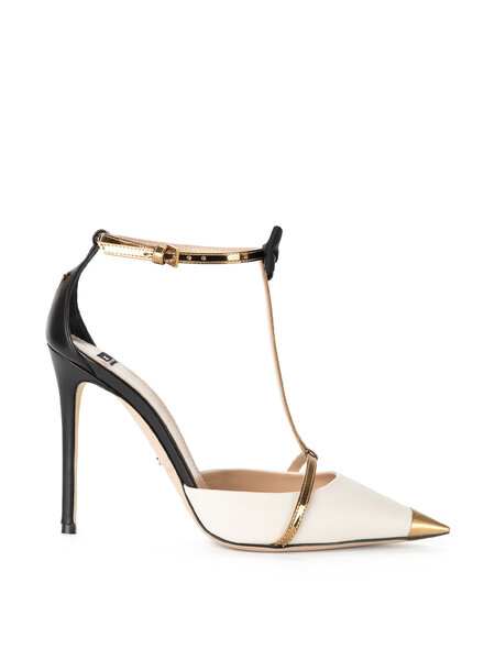 ELISABETTA FRANCHI Elisabetta Franchi pump with bow and metal tip gold, black and White