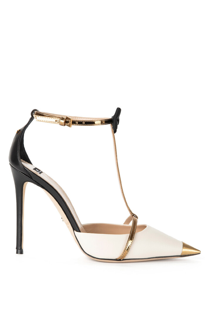 ELISABETTA FRANCHI Elisabetta Franchi pump  met strik en metalen punt goud, zwart en Wit