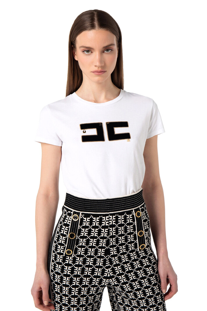 ELISABETTA FRANCHI Elisabetta Franchi cotton T-shirt with velvet logo White