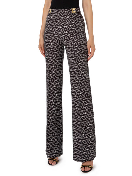 ELISABETTA FRANCHI Elisabetta Franchi Knitted Palazzo trousers / Flaired in print with logo Black