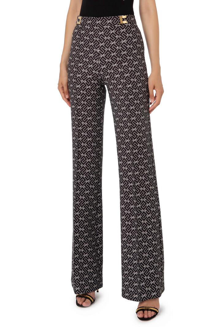 ELISABETTA FRANCHI Elisabetta Franchi Knitted Palazzo trousers / Flaired in print with logo Black