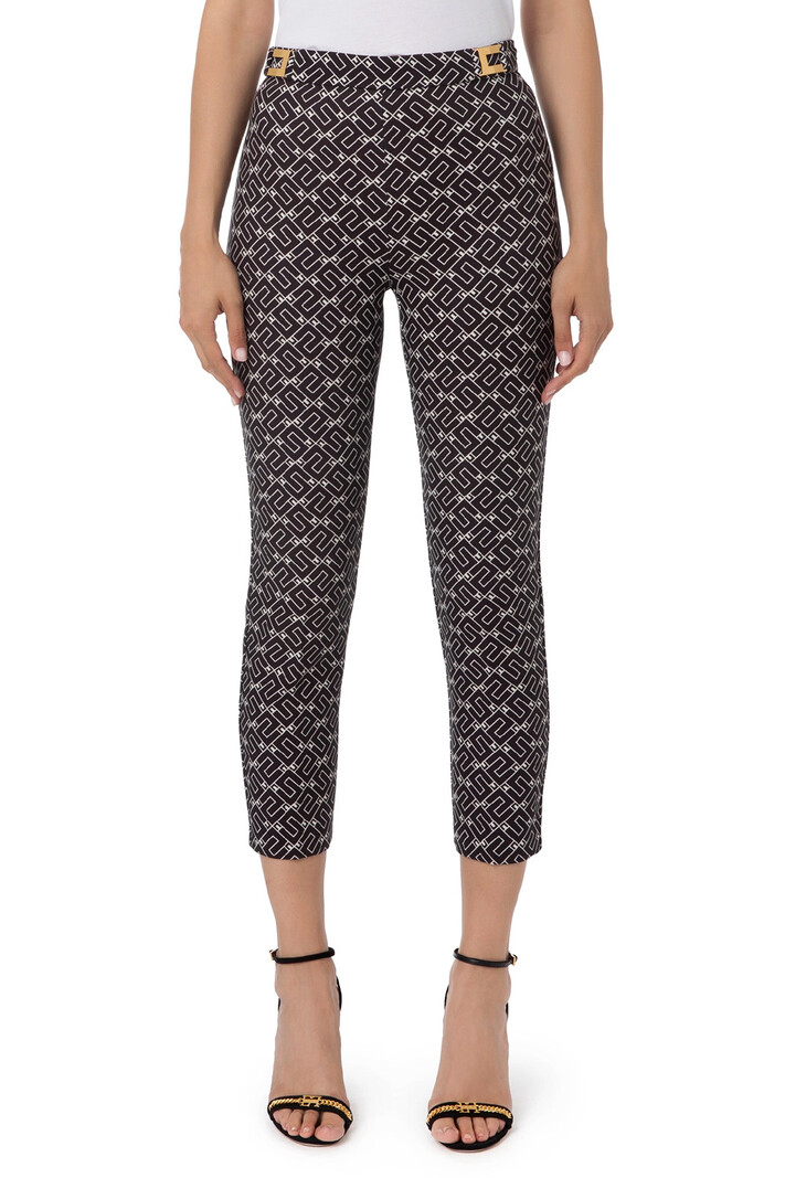 ELISABETTA FRANCHI Elisabetta Franchi broek pantalon in print met logo Zwart