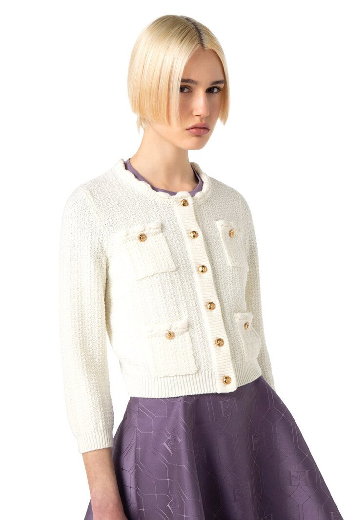 ELISABETTA FRANCHI Elisabetta Franchi Knitted cardigan / cardigan with pockets Burro / White