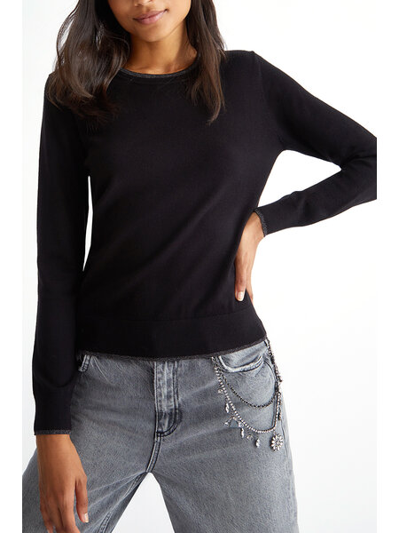 LIU JO LIU JO knitwear top with glitter trim at wrist & neck Black