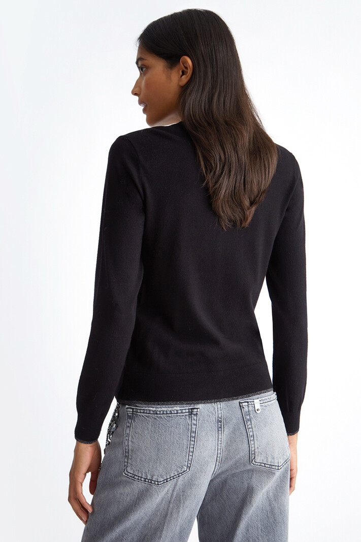 LIU JO LIU JO knitwear top with glitter trim at wrist & neck Black