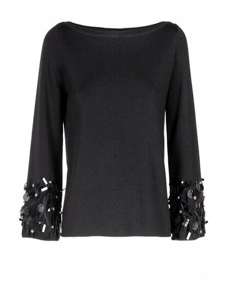 LUISA SPAGNOLI Louisa Spagnoli top Mulino with feathers on sleeve Black