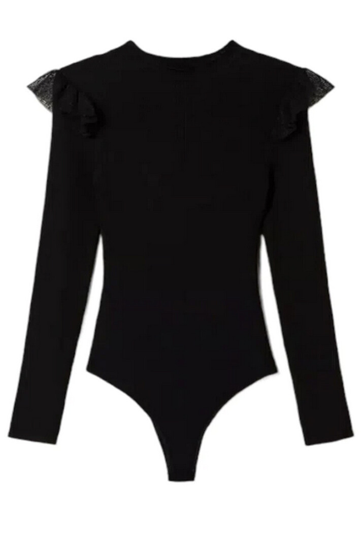 TWINSET Twinset body top met ruches en kant op schouders Zwart