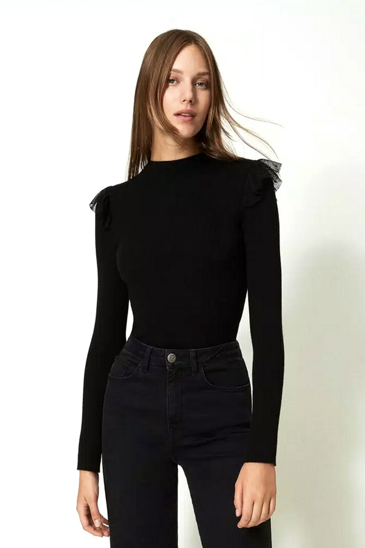 TWINSET Twinset top with ruffles and lace on shoulders Black