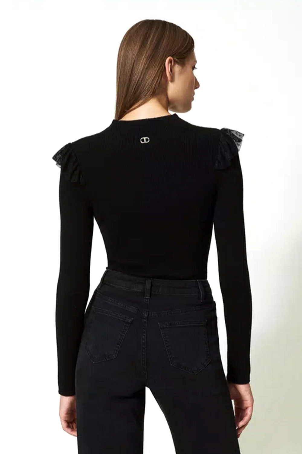 TWINSET Twinset body top met ruches en kant op schouders Zwart