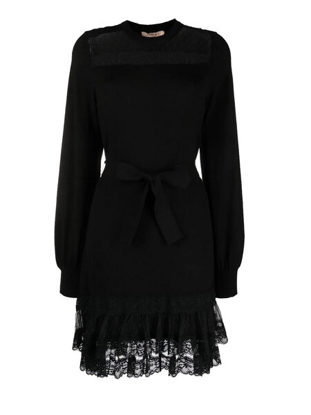 TWINSET Twinset dress with lace on shoulder and customer at bottom Black