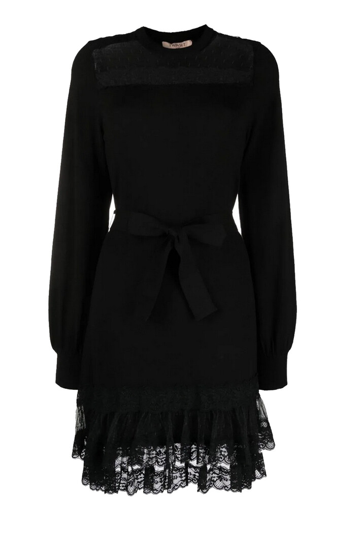 TWINSET Twinset dress with lace on shoulder and customer at bottom Black