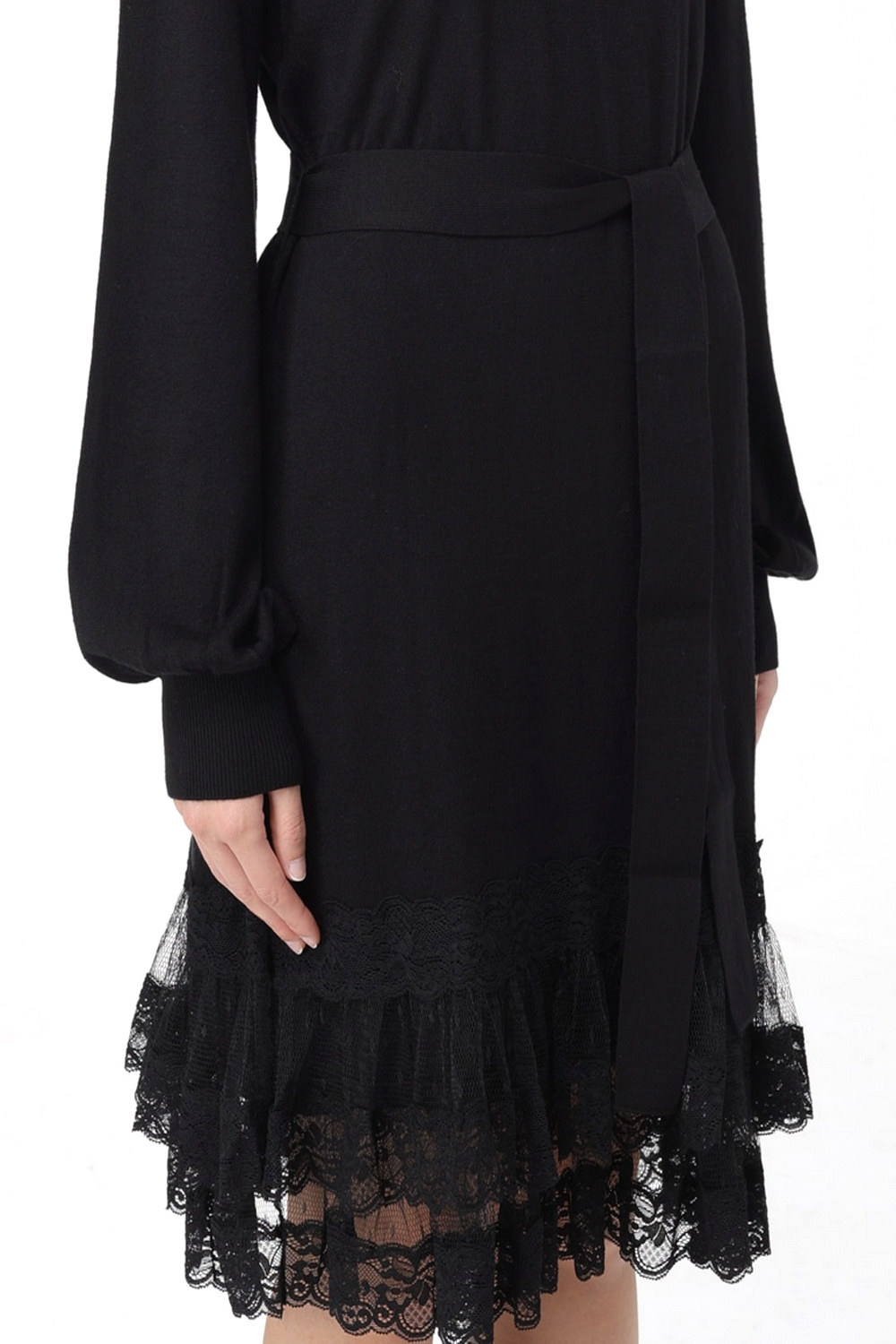 TWINSET Twinset jurk met kant op schouder en klant aan onderzijde Zwart