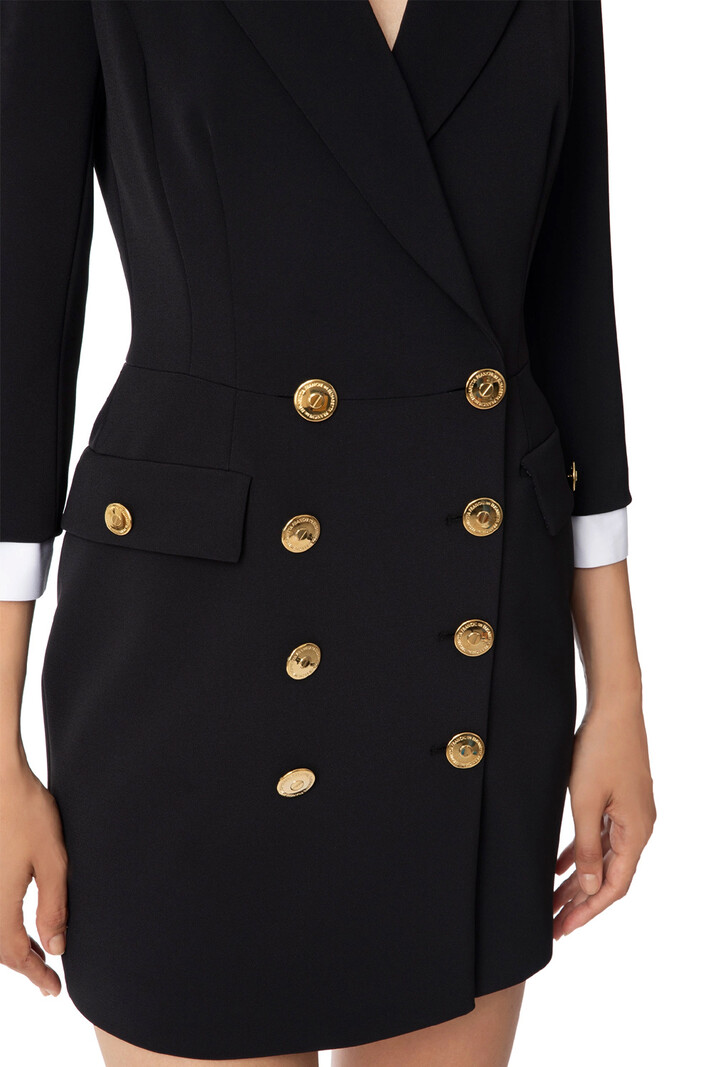 ELISABETTA FRANCHI Elisabetta Franchi dress with double gold buttons and white trim Black