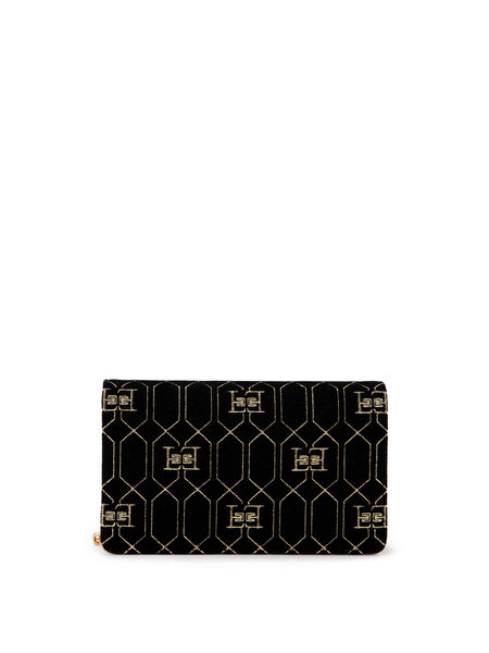 ELISABETTA FRANCHI Elisabetta Franchi velvet bag with gold logo and chain with charms Black