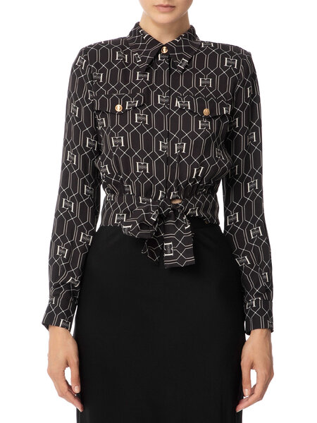 ELISABETTA FRANCHI Elisabetta Franchi blouse met logoprint Zwart