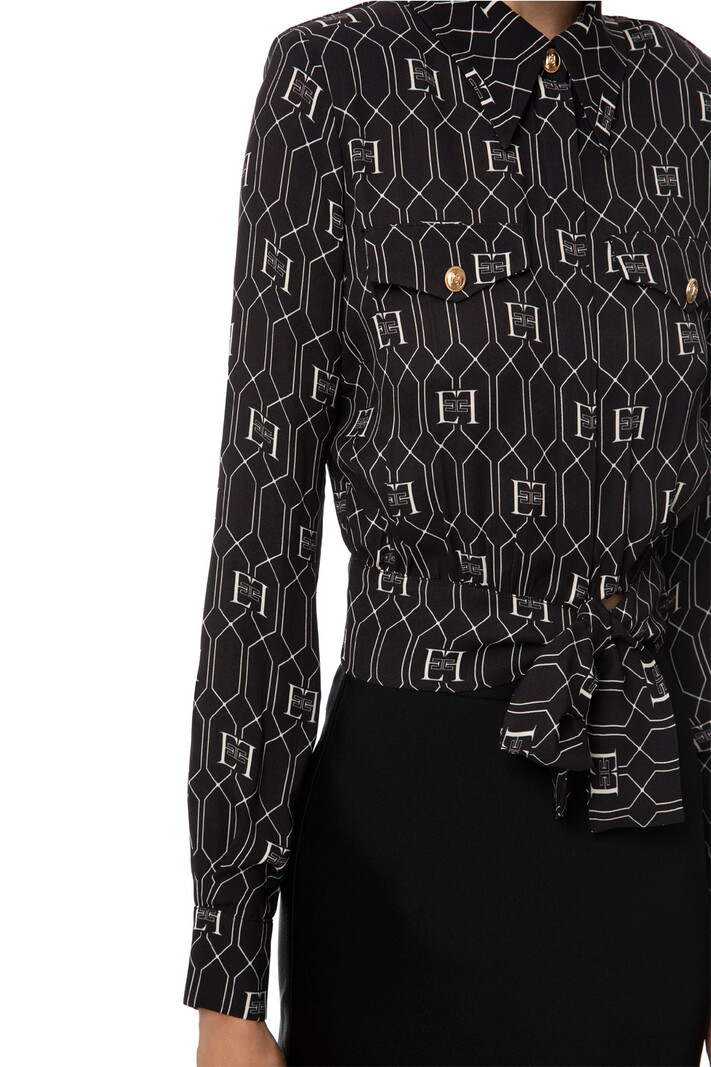 ELISABETTA FRANCHI Elisabetta Franchi blouse met logoprint Zwart