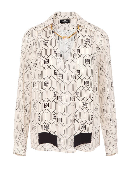 ELISABETTA FRANCHI Elisabetta Franchi blouse met foulard logoprint Burro / room Wit