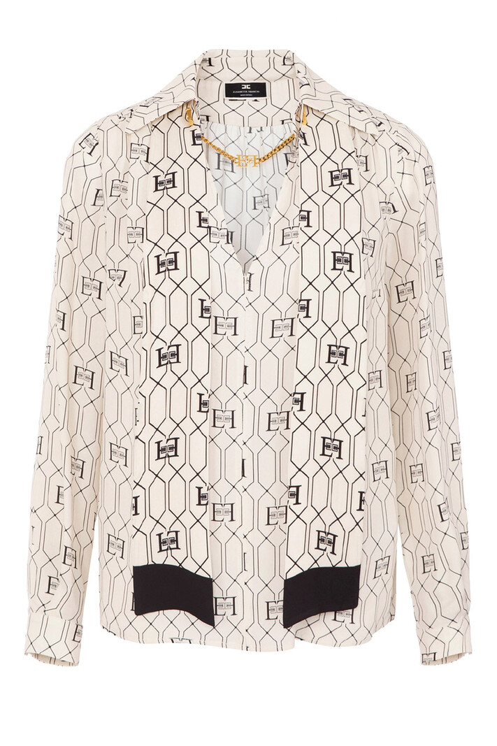 ELISABETTA FRANCHI Elisabetta Franchi blouse met foulard logoprint Burro / room Wit