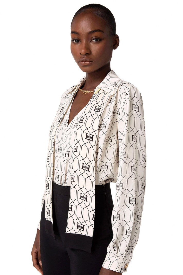 ELISABETTA FRANCHI Elisabetta Franchi blouse with foulard logo print Burro / cream White