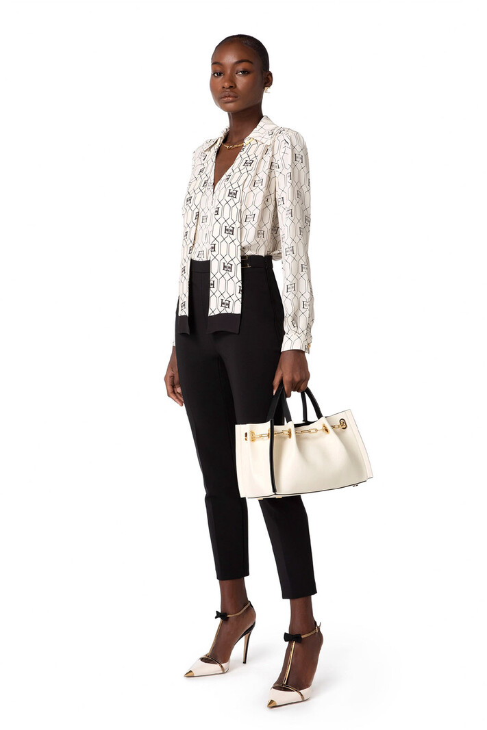 ELISABETTA FRANCHI Elisabetta Franchi blouse with foulard logo print Burro / cream White