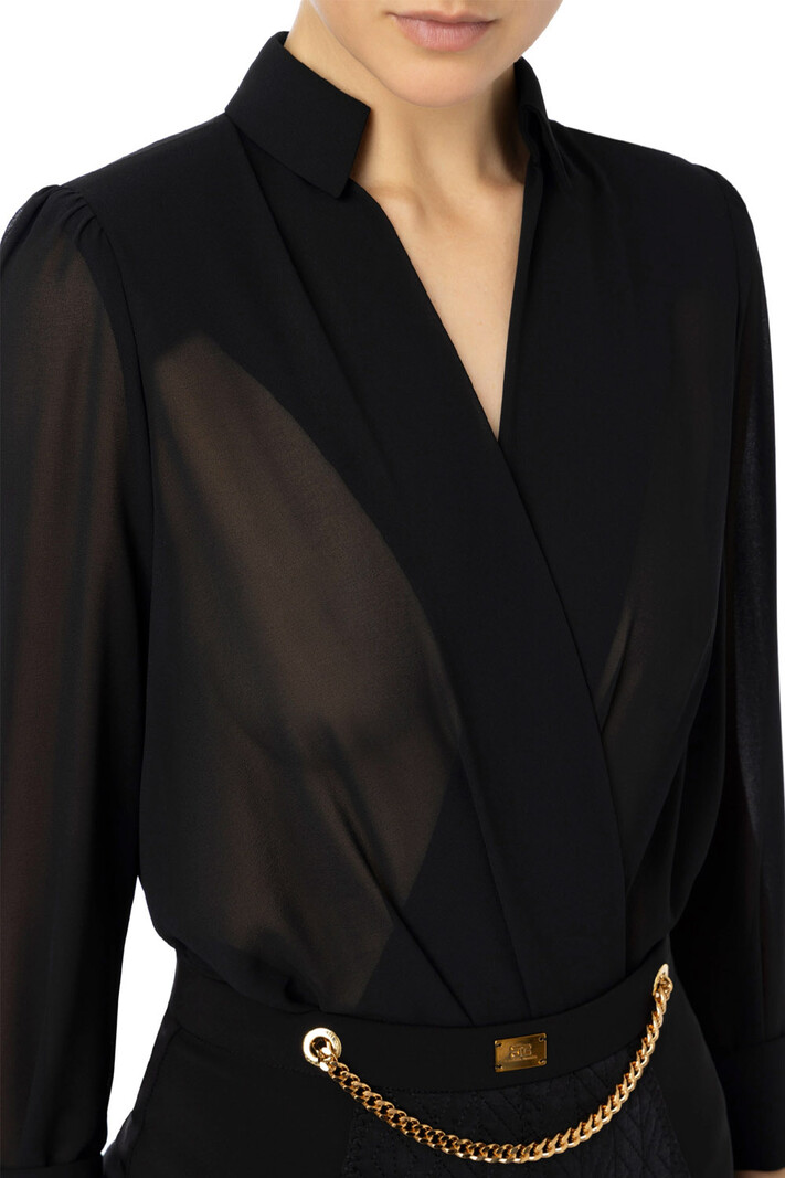 ELISABETTA FRANCHI Elisabetta Franchi transparent body blouse with pearls on cufflinks Black