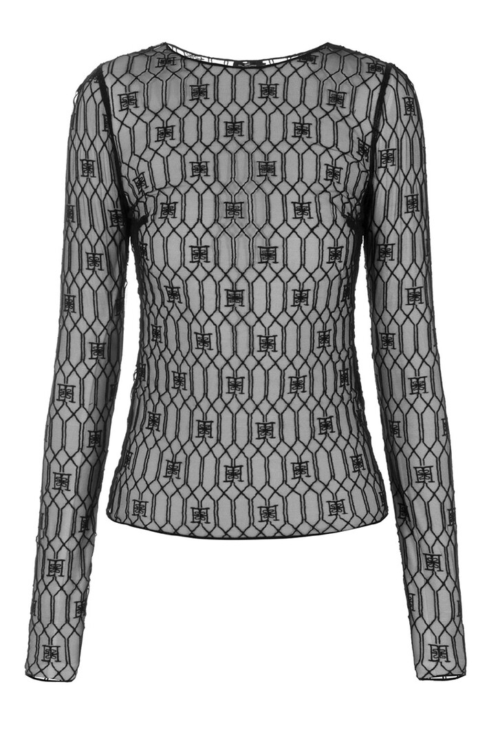 ELISABETTA FRANCHI Elisabetta Franchi transpparante top met logo Zwart