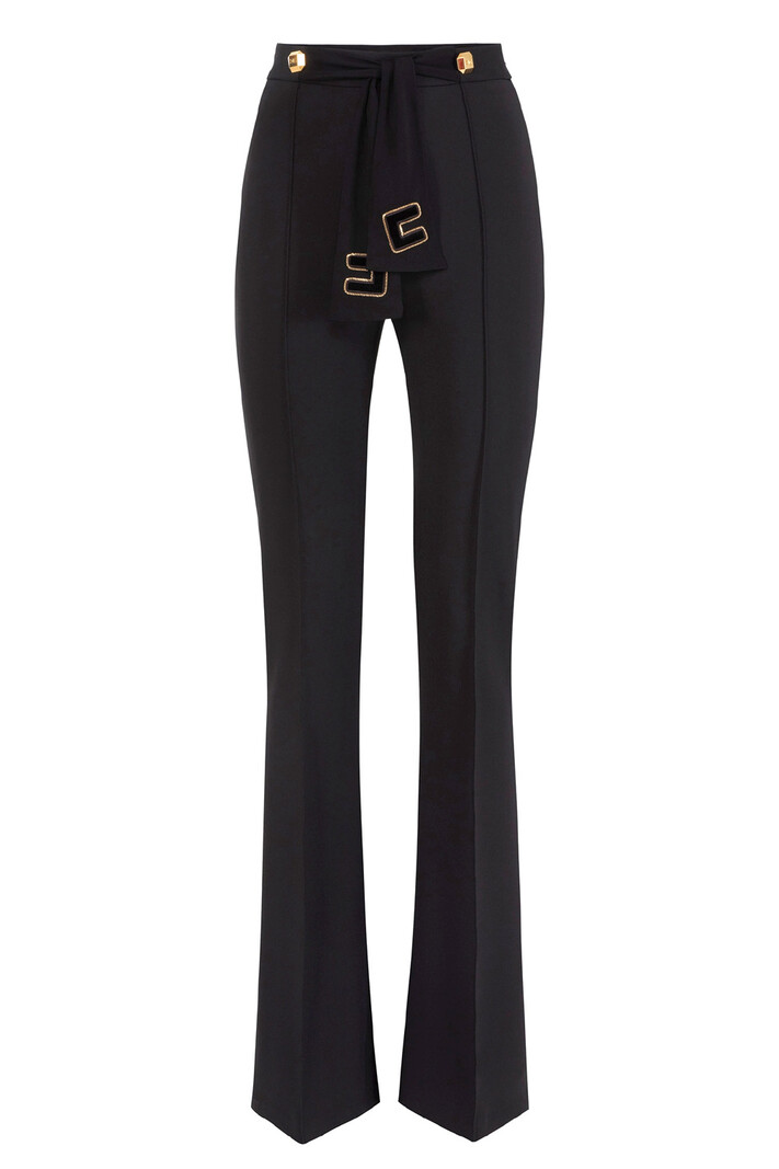 ELISABETTA FRANCHI Elisabetta Franchi flaired trousers / Palazzo trousers with fabric belt with logo Black