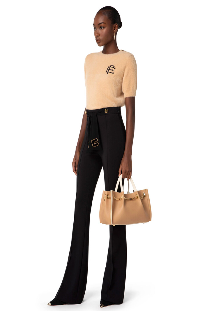 ELISABETTA FRANCHI Elisabetta Franchi flaired trousers / Palazzo trousers with fabric belt with logo Black
