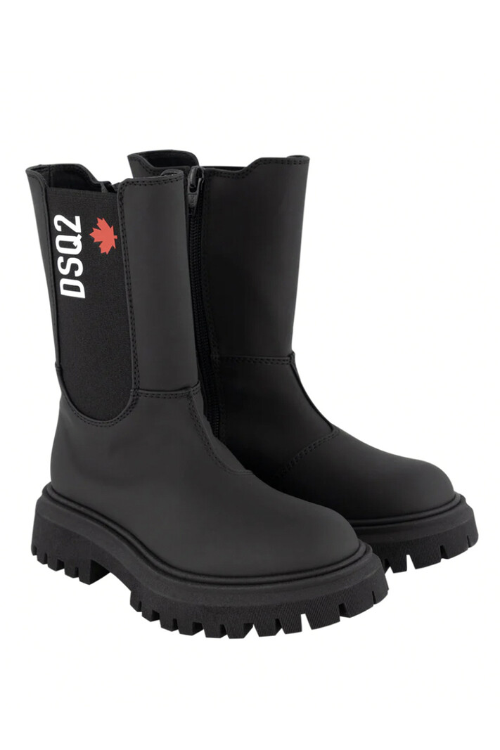 DSQUARED2 Dsquared2 boots laarzen met DSQ2 logo en rood blad  Zwart ( valt een halve tot hele maat groter uit )