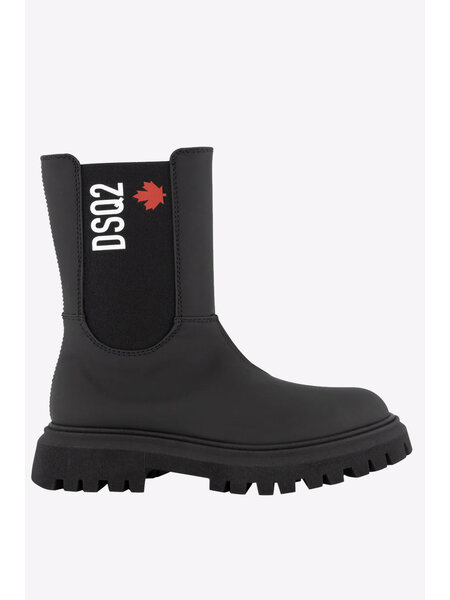 DSQUARED2 + Kids Dsquared2 boots laarzen met DSQ2 logo en rood blad  Zwart ( valt een halve tot hele maat groter uit )