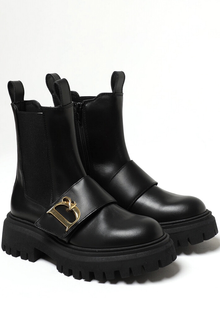 DSQUARED2 Dsquared2 statement boots laars met gouden D Zwart ( valt een halve tot hele maat groter uit )