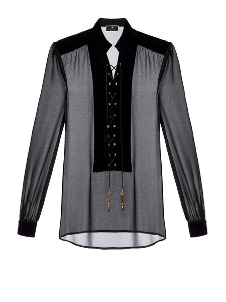 ELISABETTA FRANCHI Elisabetta Franchi transparante blouse  met fluwelen voorpand Zwart