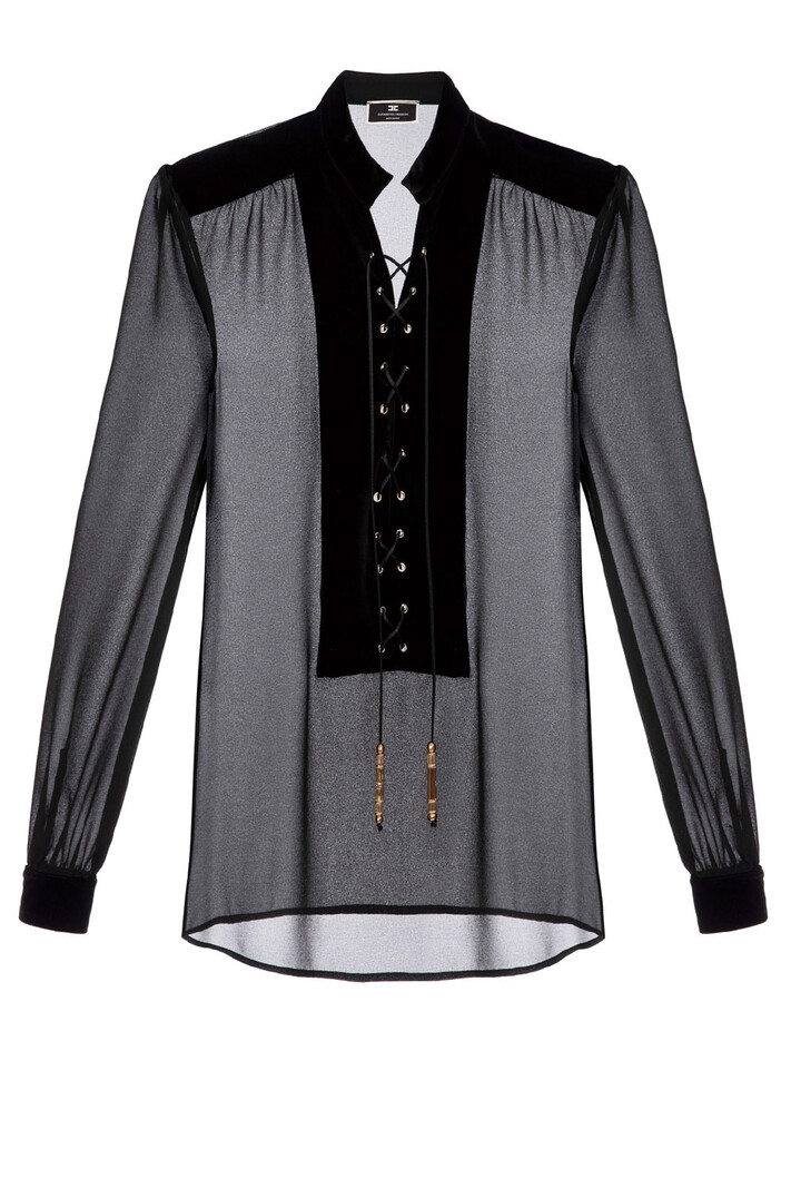 ELISABETTA FRANCHI Elisabetta Franchi transparent blouse with velvet front Black