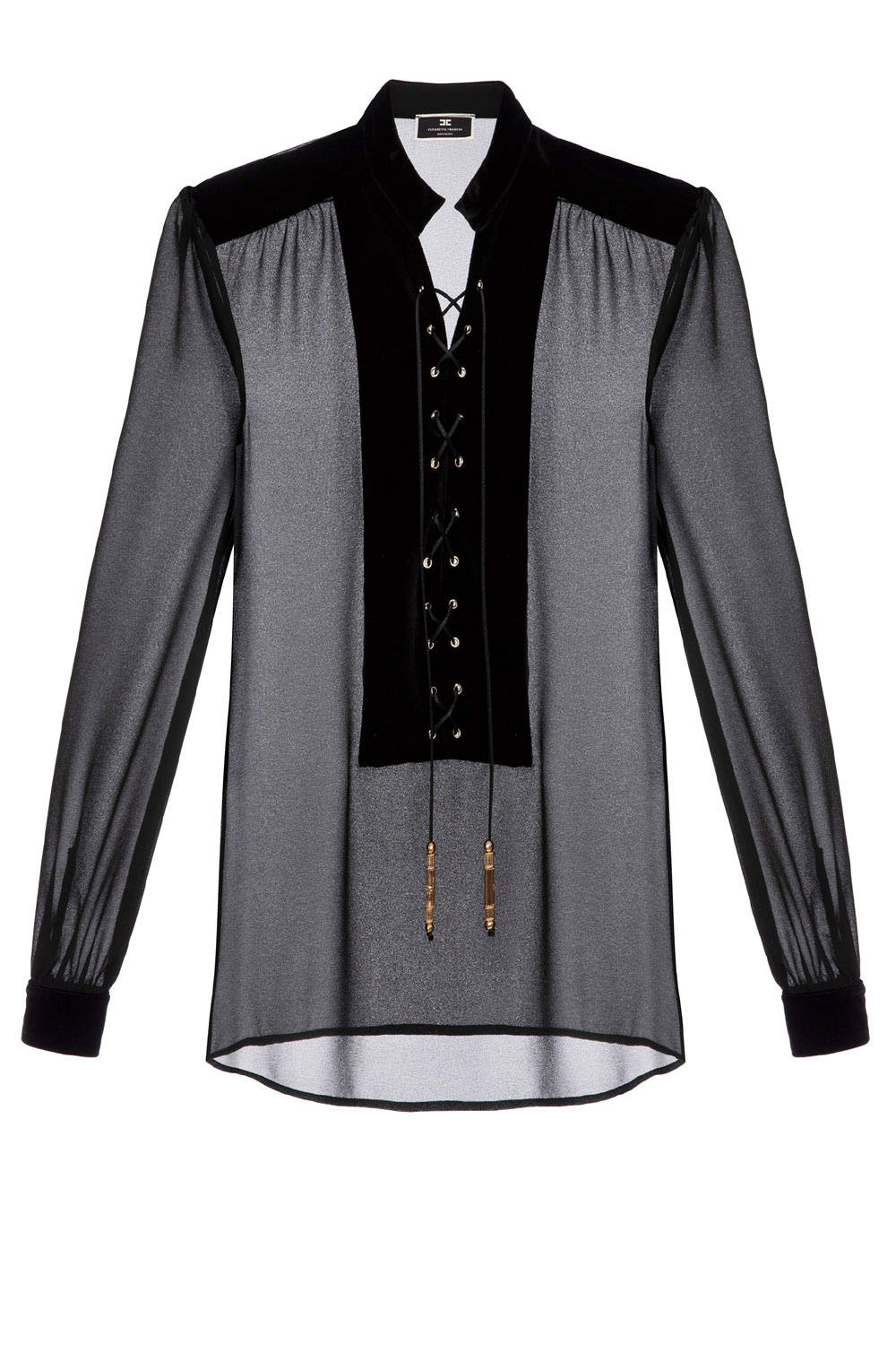 ELISABETTA FRANCHI Elisabetta Franchi transparante blouse  met fluwelen voorpand Zwart