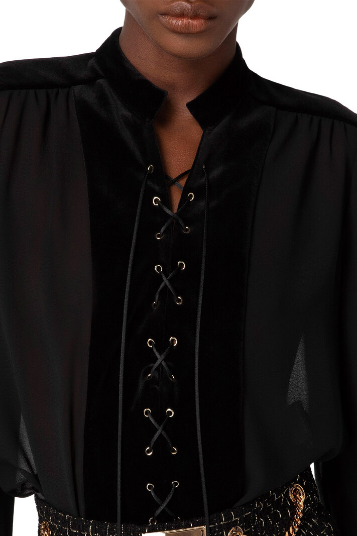 ELISABETTA FRANCHI Elisabetta Franchi transparent blouse with velvet front Black