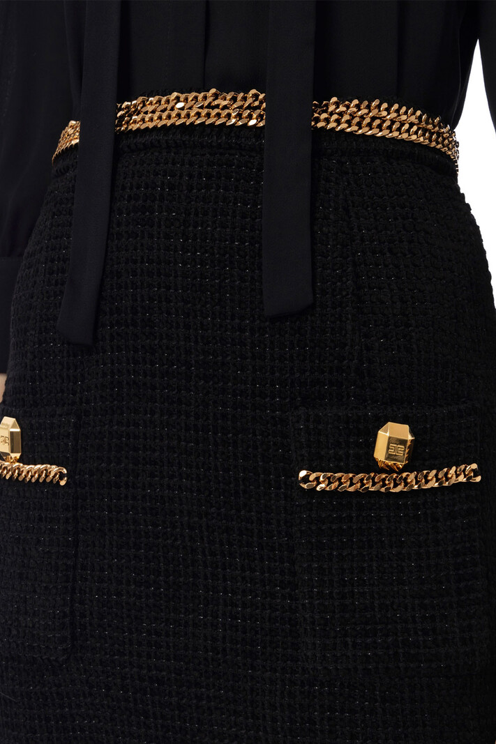 ELISABETTA FRANCHI Elisabetta Franchi tweed skirt with chain link Black