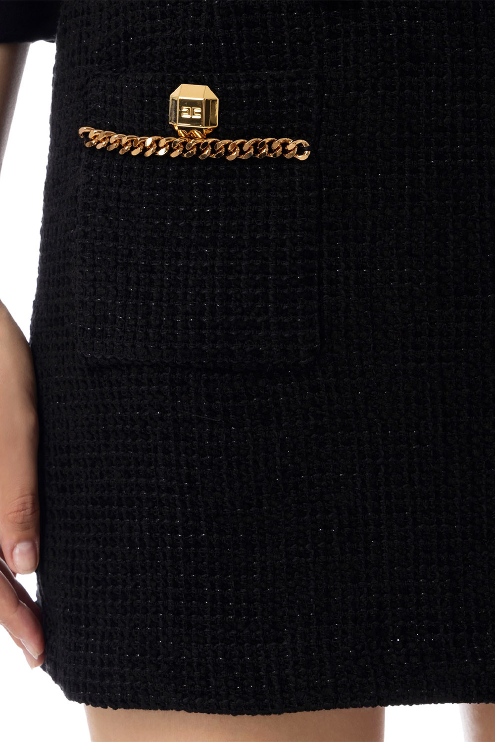 ELISABETTA FRANCHI Elisabetta Franchi rok van tweed met kettink Zwart