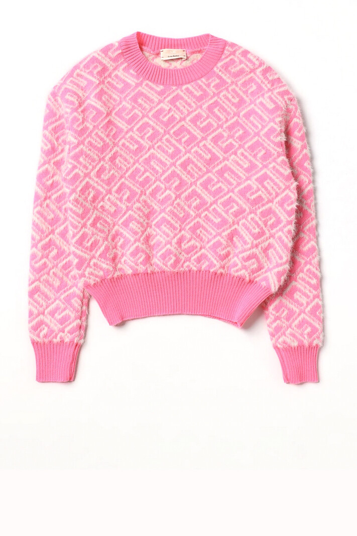 ELISABETTA FRANCHI Junior la Mia Bambina Elisabetta Franchi La mia Bambino wollen sweater wit met Roze