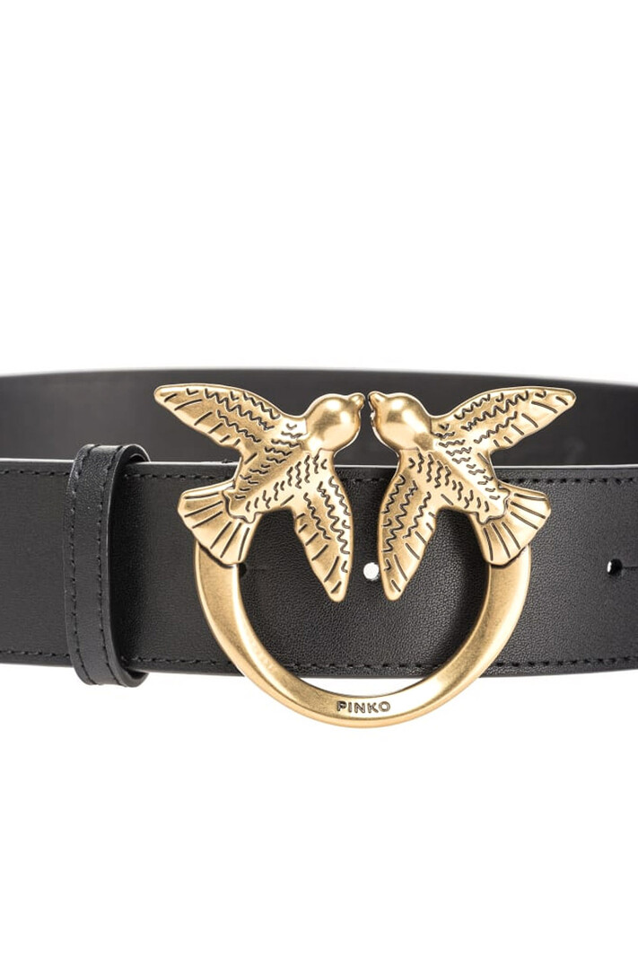 PINKO Pinko belt Love Birds leather belt 4 cm Black