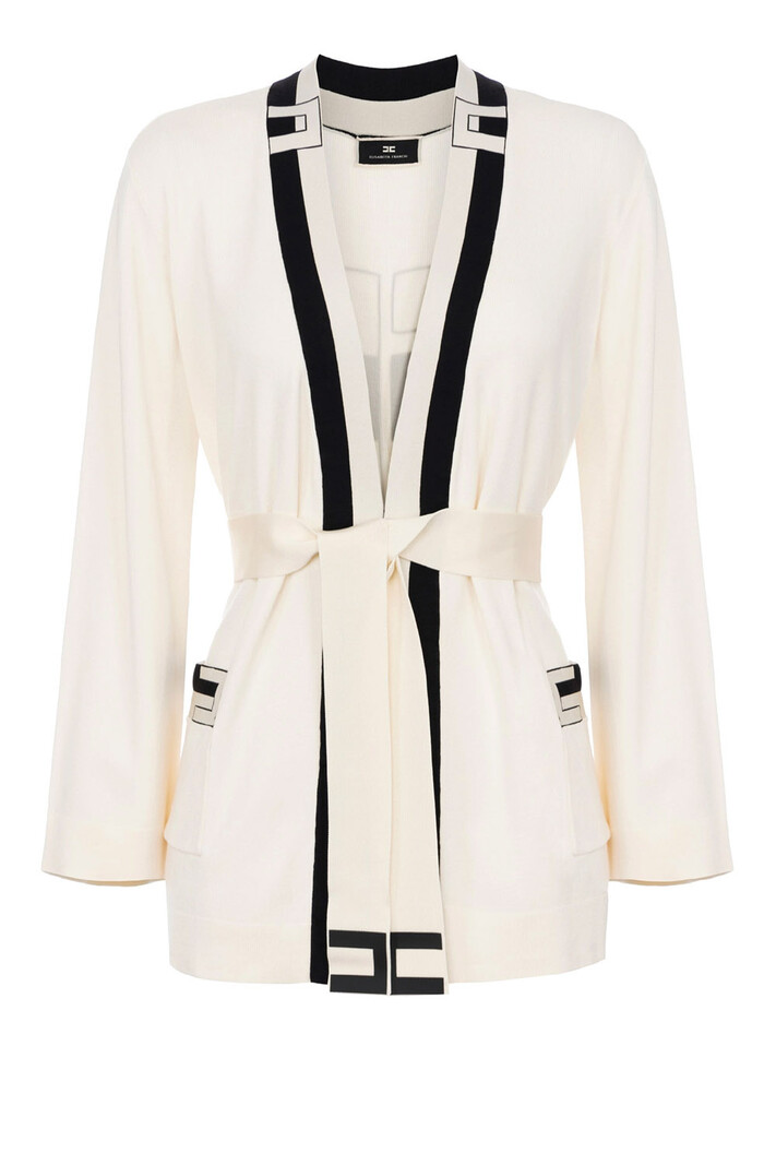 ELISABETTA FRANCHI Elisabetta Franchi vest ( in kimono-model) Beige met logo op rug Burro / Cream Wit ( geen gladde stof)