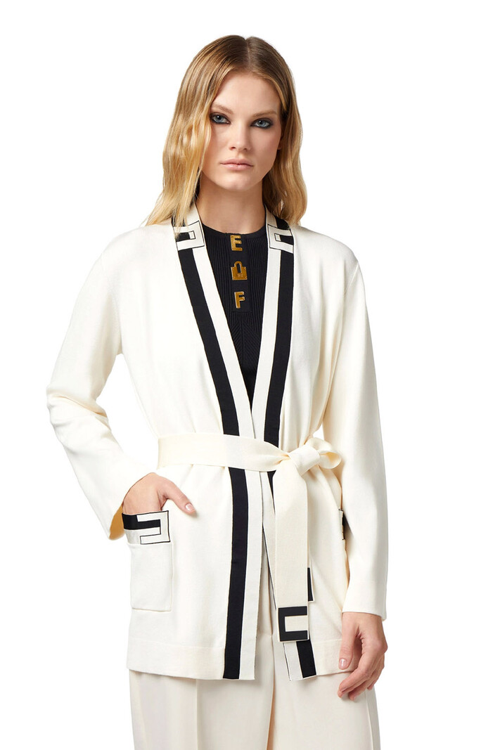 ELISABETTA FRANCHI Elisabetta Franchi vest ( in kimono-model) Beige met logo op rug Burro / Cream Wit ( geen gladde stof)