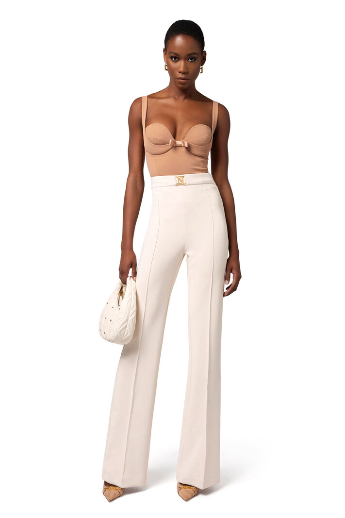 ELISABETTA FRANCHI Elisabetta Franchi Palazzo broek pantalon Burro / Cream Wit