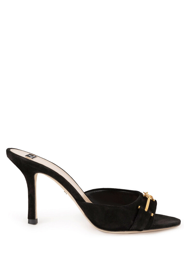 ELISABETTA FRANCHI Elisabetta Franchi Suede slider sandalettes with clasp Black