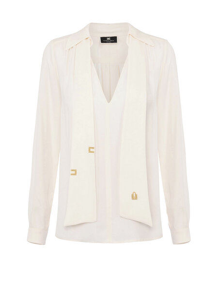 ELISABETTA FRANCHI Elisabetta Franchi blouse with scarf and gold details Burro / Creamy White