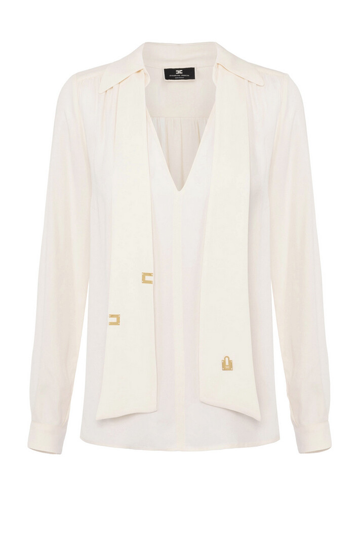 ELISABETTA FRANCHI Elisabetta Franchi blouse met sjaal en gouden details Burro / Creamy Wit