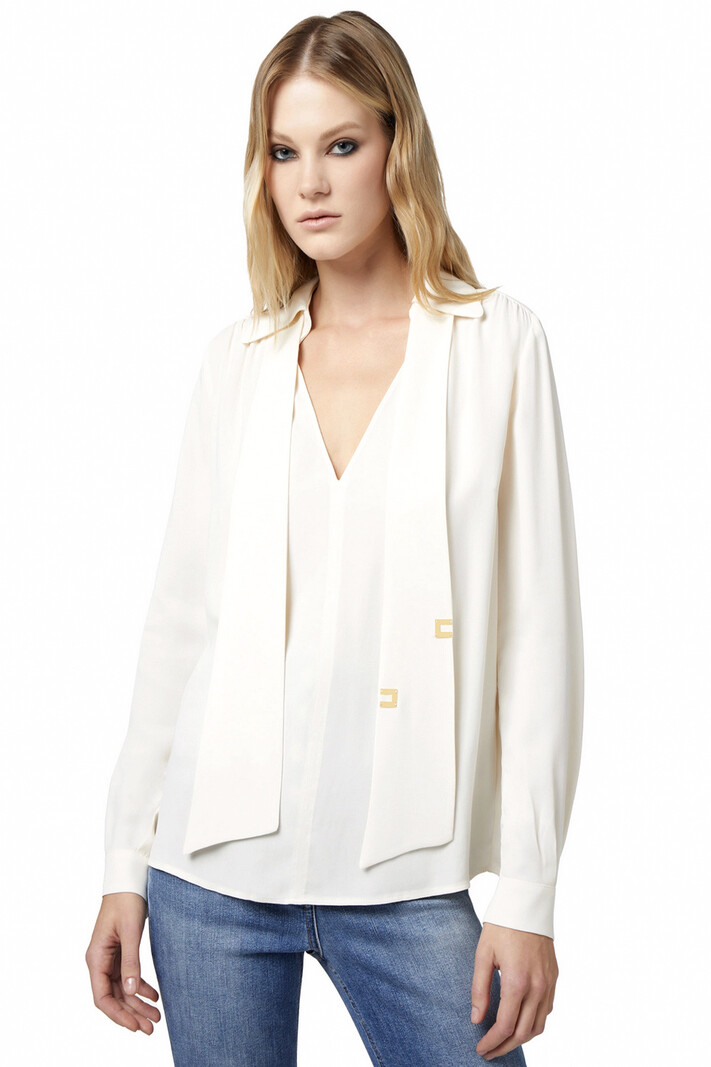 ELISABETTA FRANCHI Elisabetta Franchi blouse met sjaal en gouden details Burro / Creamy Wit